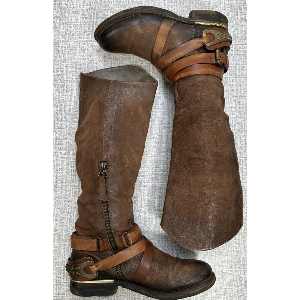 AS 98 Airstep Italian Zipper Boho Biker Brown Distressed Riding Boots 37/ 7 - Picture 5 of 16
